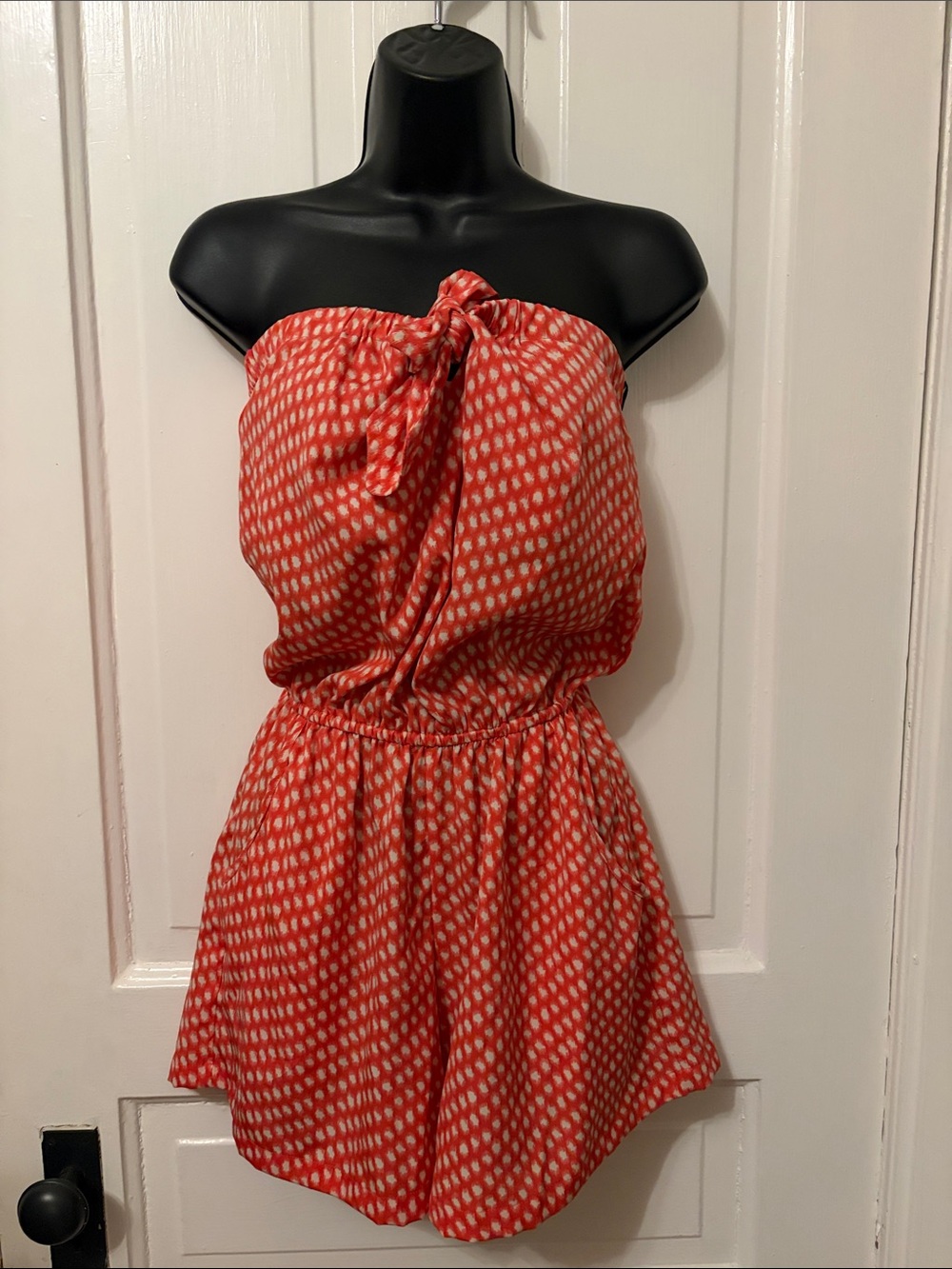 NWOT Pink & White Fuzzy Dot Strapless Romper